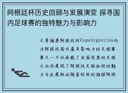 阿根廷杯历史回顾与发展演变 探寻国内足球赛的独特魅力与影响力